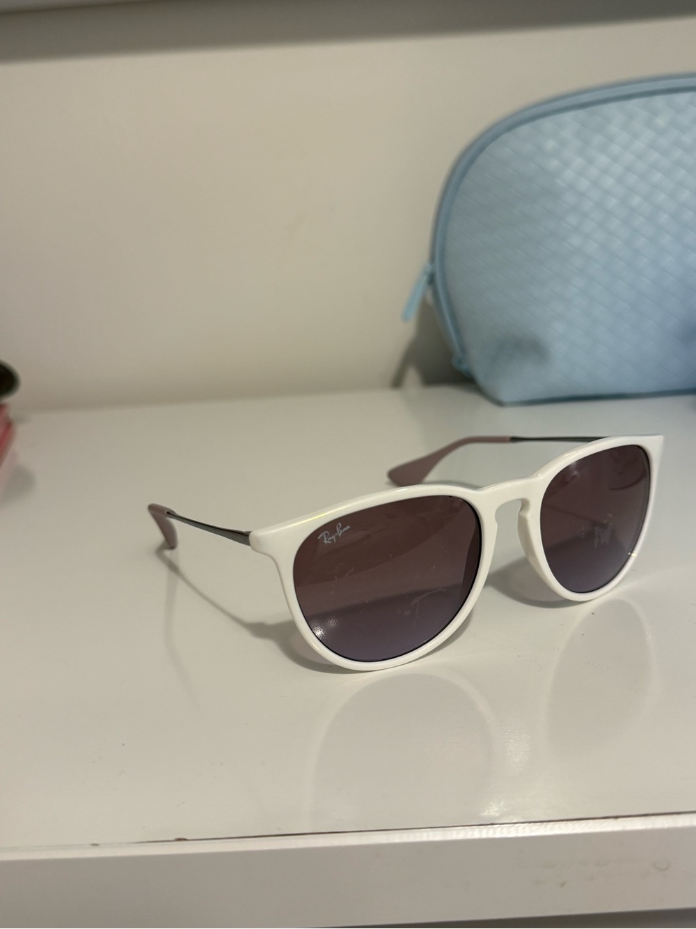 Ray-Ban Erika White Frame Sunglasses with Purple Lenses and Black Case - Picture 3 of 8